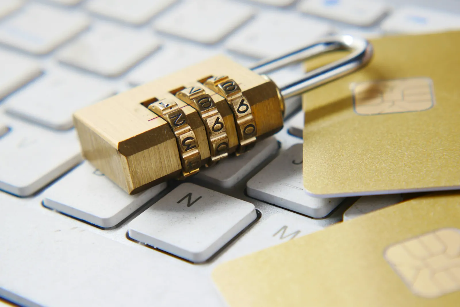 Combination lock and payment cards representing data security